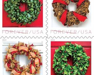 USPS Christmas Wreath Forever Stamps 
