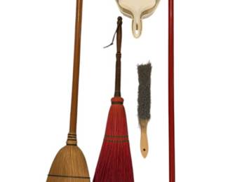 Assortment of Brooms Dust Pans 