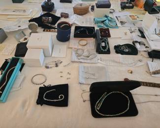 Lots of Jewelry. 10kt, 14kt, 18kt, Diamonds, Chains. Lots of Sterling Too. 4 carat Diamond Tennis Bracelet, Native American Cuffs + so much more!