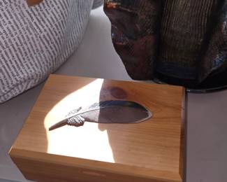 Wood Box with feather on top
