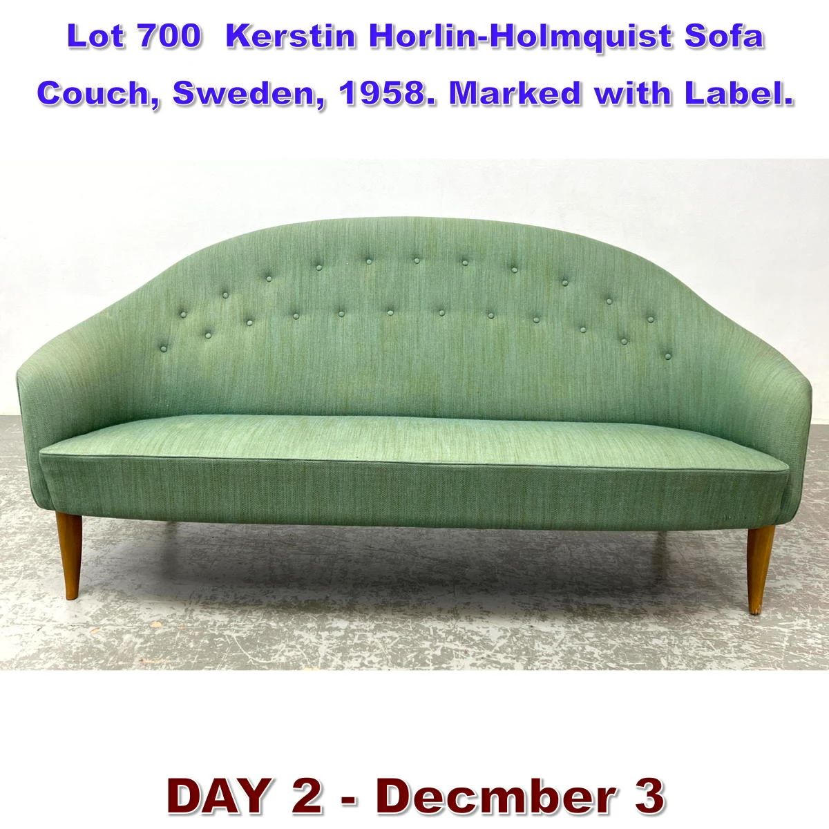 Lot 700 Kerstin HorlinHolmquist Sofa Couch, Sweden, 1958. Marked with Label.