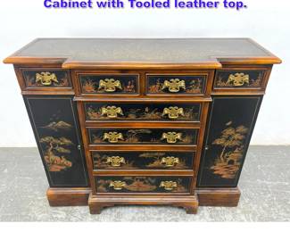 Lot 1229 Decorator Chinoiserie Server Cabinet with Tooled leather top. 
