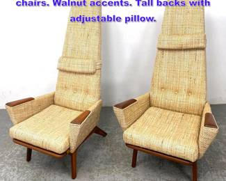 Lot 701 Pr Adrian Pearsall Slim Jim lounge chairs. Walnut accents. Tall backs with adjustable pillow. 