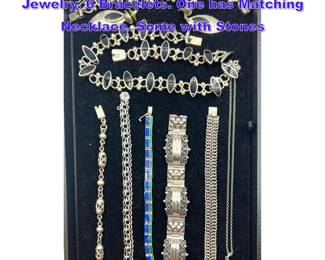 Lot 1356 Lot Mostly Sterling Silver Mexican Jewelry. 6 Bracelets. One has Matching Necklace. Some with Stones