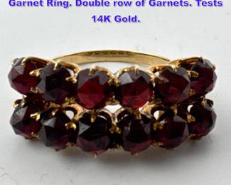 Lot 1292 Tests 14K Gold Antique Bohemian Garnet Ring. Double row of Garnets. Tests 14K Gold. 