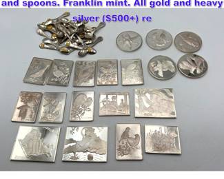 Lot 1364 39.16 Troy OZ Sterling silver ingots and spoons. Franklin mint. All gold and heavy silver $500 re