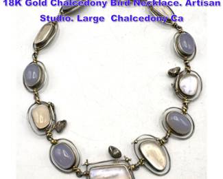 Lot 839 CAROLYN MORRIS BACH Sterling 18K Gold Chalcedony Bird Necklace. Artisan Studio. Large Chalcedony Ca