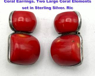 Lot 836 Pr REBECCA COLLINS, Texas, Rich Coral Earrings. Two Large Coral Elements set in Sterling Silver. Ric
