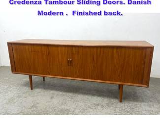 Lot 903 Svend A. Larsen for Faarup Teak Credenza Tambour Sliding Doors. Danish Modern . Finished back.