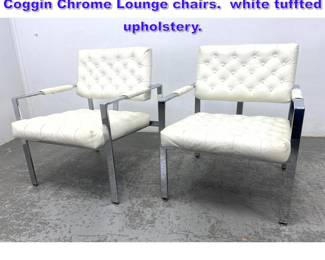 Lot 1331 Pair Milo Baughman for Thayer Coggin Chrome Lounge chairs. white tuffted upholstery.