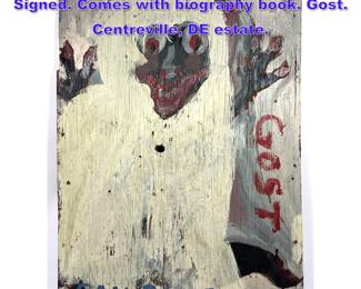 Lot 1305 Sam Doyle painting on board. Signed. Comes with biography book. Gost. Centreville, DE estate. 