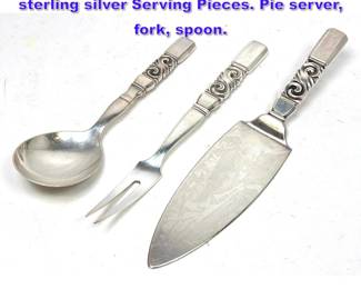 Lot 1208 3pcs Georg Jensen 22 Scroll sterling silver Serving Pieces. Pie server, fork, spoon.
