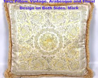 Lot 808 ATELIER VERSACE Velvet Fringed Toss Pillow. Vintage. Arabesque and Floral Design on Both Sides. Mark