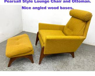 Lot 1335 Good Mid Century Modern Adrian Pearsall Style Lounge Chair and Ottoman. Nice angled wood bases. 