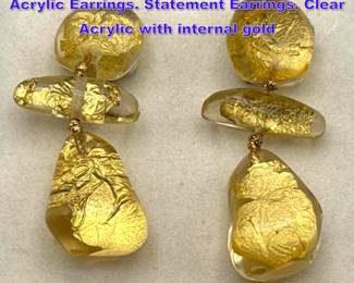Lot 921 Pr GERDA LYNGGAARD for MONIES Acrylic Earrings. Statement Earrings. Clear Acrylic with internal gold