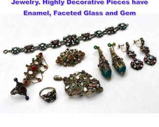 Lot 1154 Collection Renaissance Revival Jewelry. Highly Decorative Pieces have Enamel, Faceted Glass and Gem 