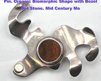 Lot 962 SAM KRAMER Marked Sterling Silver Pin. Organic Biomorphic Shape with Bezel Set Stone. Mid Century Mo