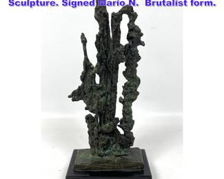 Lot 705 Signed and Dated 66 Small Bronze Sculpture. Signed Mario N. Brutalist form.