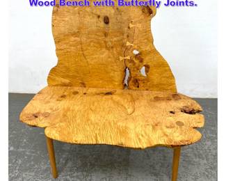 Lot 1223 Studio Woodworker Live Edge Burl Wood Bench with Butterfly Joints. 