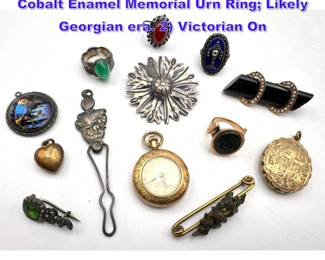 Lot 1282 Collection Vintage Jewelry. 1 Cobalt Enamel Memorial Urn Ring Likely Georgian era. 2 Victorian On