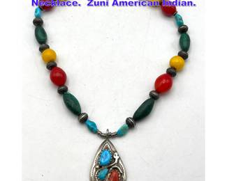 Lot 947 Effie Calavaza Silver Snake Pendant Necklace. Zuni American Indian.