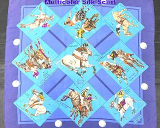 Lot 809 HERMES LE MONDE DU POLO Multicolor Silk Scarf