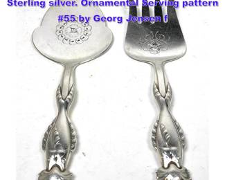 Lot 1206 2pc Georg Jensen fish serving set, Sterling silver. Ornamental Serving pattern 55 by Georg Jensen f