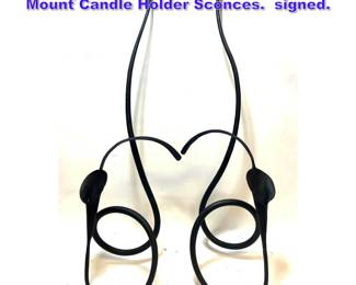Lot 1061 Pair J Brubaker Forged Iron Wall Mount Candle Holder Sconces. signed. 