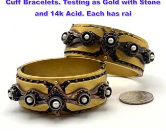 Lot 1158 Matched Pair Antique Victorian Cuff Bracelets. Testing as Gold with Stone and 14k Acid. Each has rai