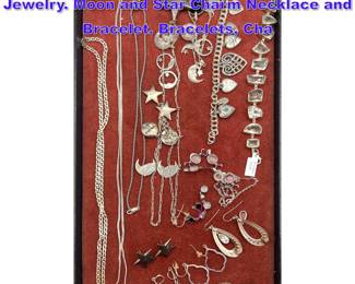 Lot 1348 Collection Mostly Sterling Silver Jewelry. Moon and Star Charm Necklace and Bracelet. Bracelets, Cha