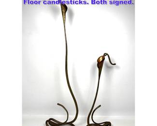 Lot 1057 2Pc J BRUBAKER Iron and Copper Floor candlesticks. Both signed. 