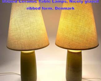 Lot 1247 Pair Danish Modern Bostlund Lotte Glazed Ceramic Table Lamps. Nicely glazed ribbed form. Denmark