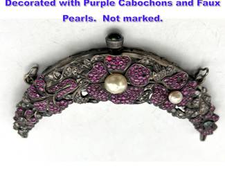 Lot 1163 Vintage .800 Silver Purse Frame. Decorated with Purple Cabochons and Faux Pearls. Not marked.