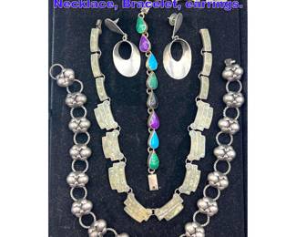 Lot 1357 5pcs Sterling Jewelry. Taxco 980, Necklace, Bracelet, earrings. 