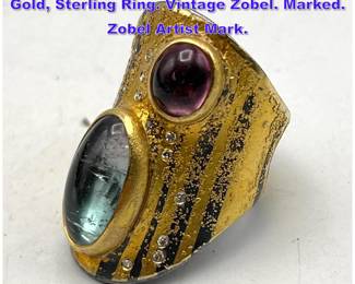 Lot 853 ATELIER ZOBEL Tourmaline 14K Gold, Sterling Ring. Vintage Zobel. Marked. Zobel Artist Mark. 