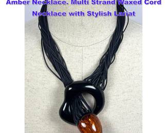 Lot 922 Vintage MONIES Black Resin and Amber Necklace. Multi Strand Waxed Cord Necklace with Stylish Lariat 