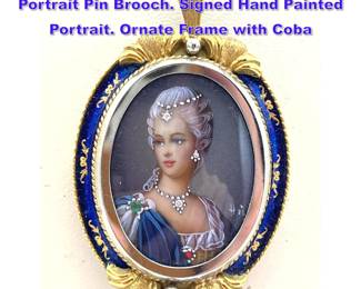 Lot 1157 GIOVANNI CORLETTO 18K Gold Portrait Pin Brooch. Signed Hand Painted Portrait. Ornate Frame with Coba