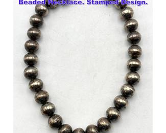 Lot 961 Native American Indian Silver Beaded Necklace. Stamped Design. 