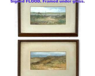 Lot 1302 2 Small Coastal Scene Painting Signed FLOOD. Framed under glass.