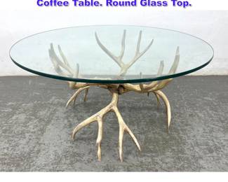 Lot 869 Faux Metal Antler Base Cocktail Coffee Table. Round Glass Top. 
