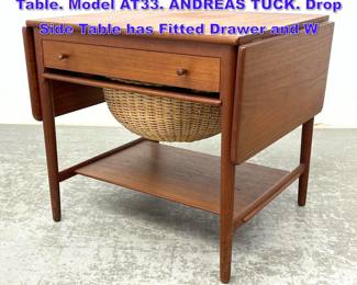 Lot 760 HANS J WEGNER Sewing Basket Table. Model AT33. ANDREAS TUCK. Drop Side Table has Fitted Drawer and W
