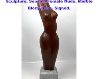 Lot 770 Gert Olsen Modernist Figural Wood Sculpture. Sensual Female Nude. Marble Block Base. Signed. 