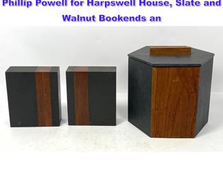 Lot 763 Slate and wood lot. Paul Evans and Phillip Powell for Harpswell House, Slate and Walnut Bookends an