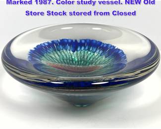Lot 1193 Gary Beecham art glass bowl. Marked 1987. Color study vessel. NEW Old Store Stock stored from Closed