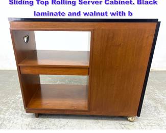 Lot 1320 Edward Wormley Dunbar Drop Leaf Sliding Top Rolling Server Cabinet. Black laminate and walnut with b