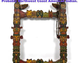 Lot 1304 Folk Art Totem Painted Frame. Probably Northwest Coast American Indian. 