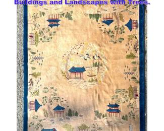 Lot 776 Sculpted Chinese Area Rug. Buildings and Landscapes with Trees. 