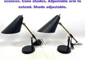 Lot 904 Pair Vintage Danish Table lampssconces. Cone shades. Adjustable arm to extend. Shade adjustable.
