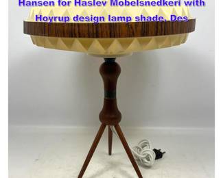 Lot 724 Teak Tripod Table Lamp by Severin Hansen for Haslev Mobelsnedkeri with Hoyrup design lamp shade. Des