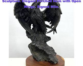 Lot 712 Signed MILO Regal Eagle Bronze Sculpture. Elegant Perched form with Open Wings. Signed Milo. 